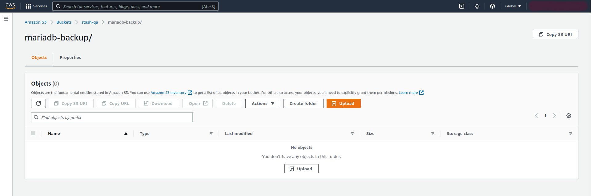 My Empty AWS storage